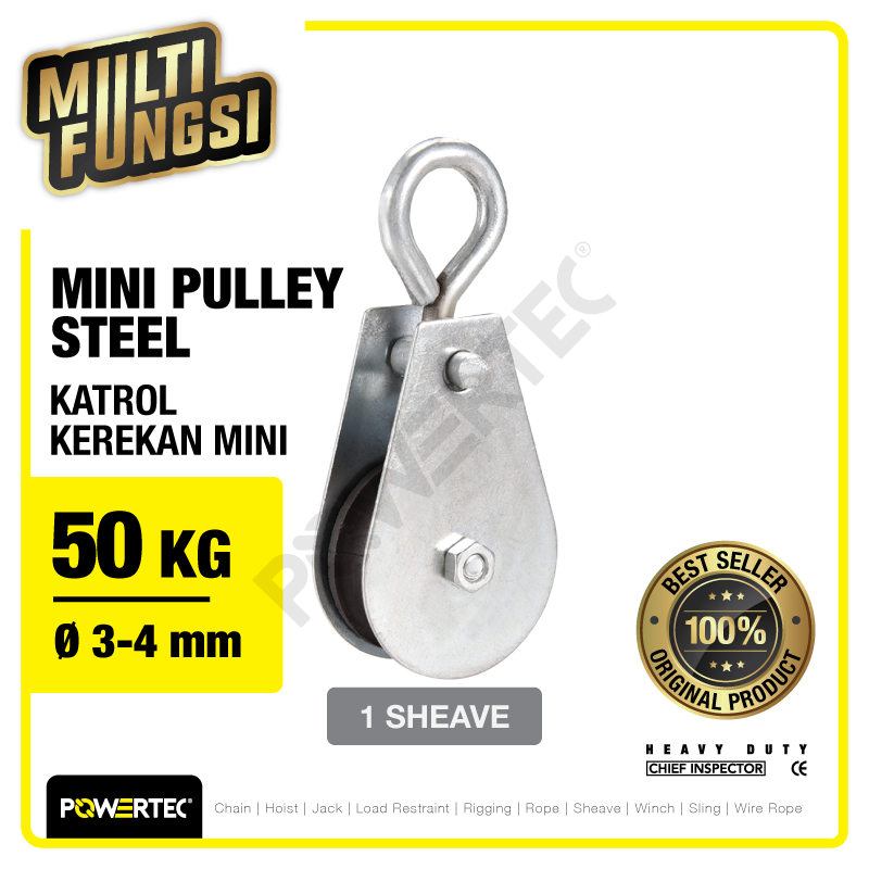 Mini Pulley Katrol Kerekan 50kg 12mm – 1 Sheave POWERTEC