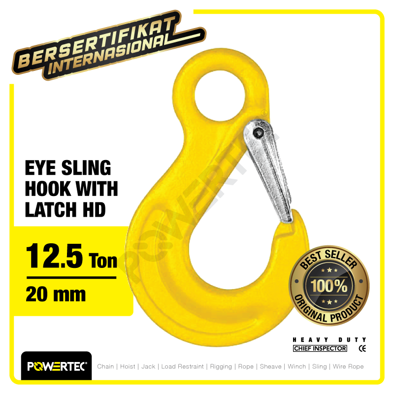 Eye Sling Hook with Latch HD 20mm – 12.5 Ton POWERTEC