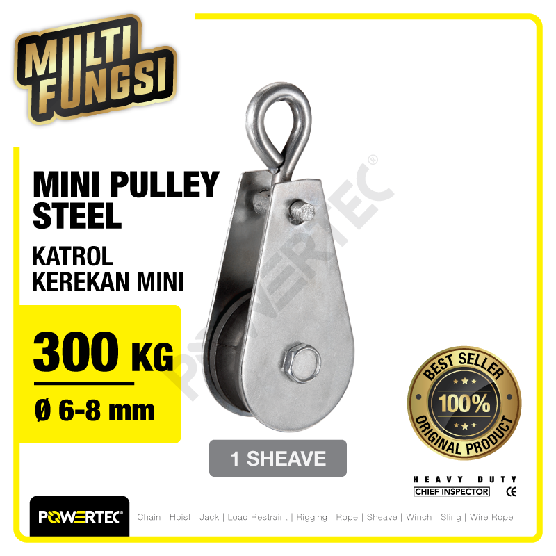 Mini Pulley Katrol Kerekan 300kg 12mm – 1 Sheave POWERTEC