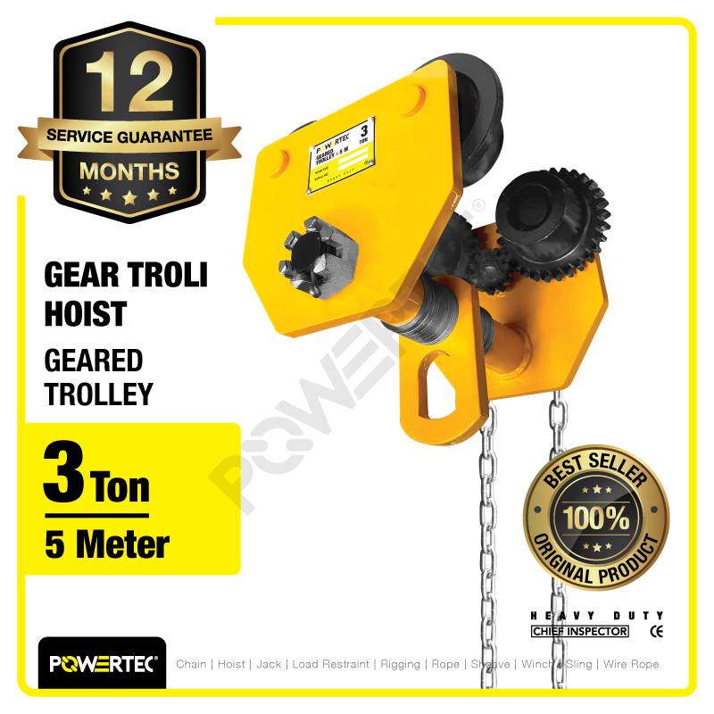 Geared Trolley / Gear Troli Hoist 3 Ton x 5 Meter POWERTEC